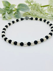 Freshwater Pearl Necklace, Black and White Necklace, Black Onyx Necklace, Choker Necklace, Classic Necklace, Statement Necklace