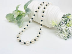 Pearl Necklace, Sapphire Necklace, Choker Necklace, Mismatched Seed Beads Necklace, Freshwater Pearl Necklace, Beaded Necklace, Gift for Her