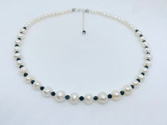 Pearl Necklace, Sapphire Necklace, Choker Necklace, Mismatched Seed Beads Necklace, Freshwater Pearl Necklace, Beaded Necklace, Gift for Her