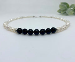 Black Onyx Necklace, Freshwater Pearl Necklace, Choker Necklace, Classic Necklace, Handmade Jewelry, Women Necklace, Gift For Her