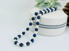 Lapis Lazuli Necklace, Beaded Necklace, Freshwater Pearl Necklace, Choker Necklace, Gemstone Necklace, Statement Necklace, Anniversary Gift
