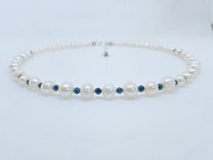 Pearl Necklace, Sapphire Necklace, Choker Necklace, Mismatched Seed Beads Necklace, Freshwater Pearl Necklace, Beaded Necklace, Gift for Her