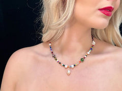 Freshwater Pearl Necklace, Beaded Necklace, Rainbow Necklace, Miyuki Beads Necklace, Pearl Necklace, Women Necklace, Unique Necklace