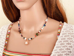 Freshwater Pearl Necklace, Beaded Necklace, Rainbow Necklace, Miyuki Beads Necklace, Pearl Necklace, Women Necklace, Unique Necklace