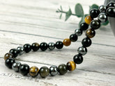 Triple Protection Necklace, Tiger Eye Necklace, Golden Obsidian, Gemstone Necklace, Hematite, Energy Necklace, Gift for Her, Gift for Him