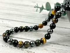 Triple Protection Necklace, Tiger Eye Necklace, Golden Obsidian, Gemstone Necklace, Hematite, Energy Necklace, Gift for Her, Gift for Him