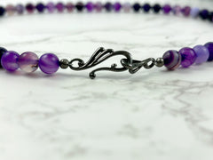 Purple Agate Necklace, Beaded Necklace, Natural Stone Necklace, Gemstones Necklace, Protection Necklace, Gift for Her, Handmade Jewelry