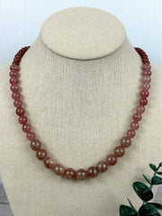 Strawberry Quartz Necklace, Beaded Necklace, Natural Stone Jewelry, Gift for Her, Gemstone Necklace, Personalized Necklace, Healing Stones