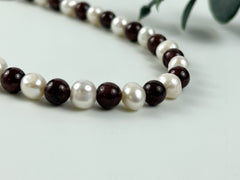 Freshwater Pearl Necklace, Beaded Necklace, Garnet Necklace, January Birthstone Jewelry, Pearl Bridal Necklace, Necklace for Her