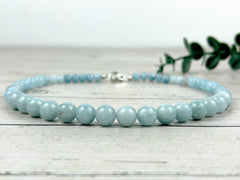 Aquamarine Necklace, Beaded Necklace, Natural Stone Necklace, Elegant Necklace, Personalized Jewelry, Birthday Gift For Her