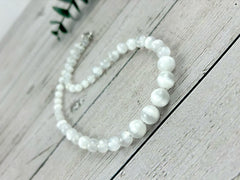 Selenite Necklace, White Beaded Necklace, Reiki Necklace, Positive Energy, Gemstones Jewelry, Healing Stone Yoga Necklace,