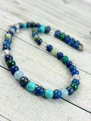 Mix Gemstones Necklace, Lapis Lazuli, Beaded Necklace, Turquoise, Imperial Jasper, Malachite, Aquamarine, Clear Quartz, Amazonite,Moss Agate