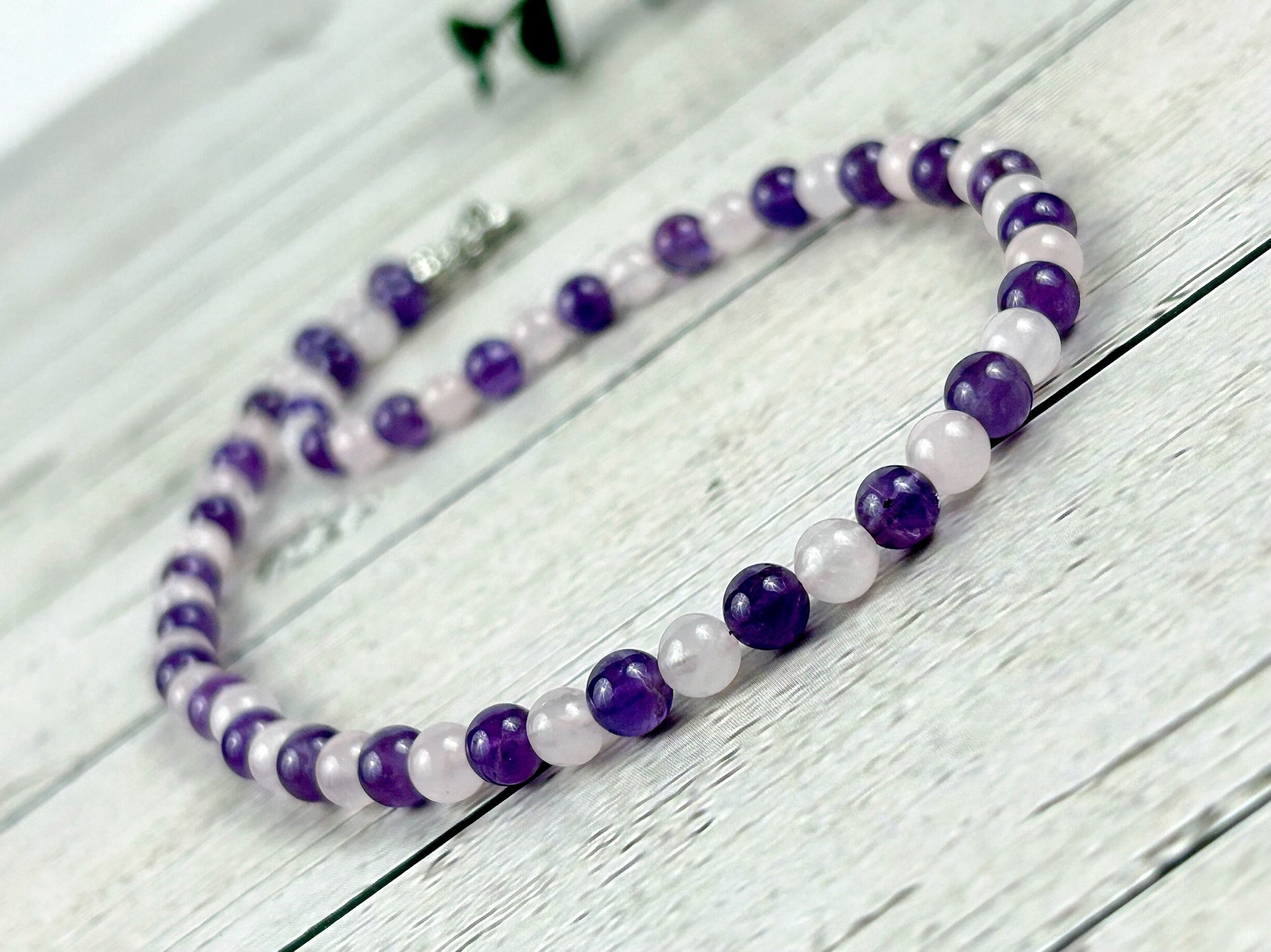 Amethyst Necklace, Rose Quartz Necklace, Calming Necklace, Spiritual Necklace, Beaded Necklace, Protection Necklace for Men, Gift for Her