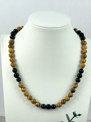 Picture Jasper Necklace, Black Onyx Necklace, Black Lava Beads, Gemstone Necklace for Men, Boyfriend Gift, Protection Necklace, Gift for Her