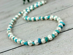 Turquoise Necklace, Freshwater Pearl Necklace, Pearl Choker, Choker Necklace, Gift For Her