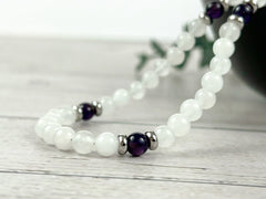 Moonstone Necklace, Amethyst Necklace, Healing Gemstones Necklace, Spiritual Necklace, Beaded Necklace, Jewelry Gift for Her, Grounding