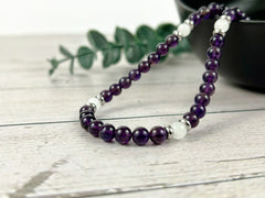 Moonstone Necklace, Amethyst Necklace, Healing Gemstones Necklace, Spiritual Necklace, Beaded Necklace, Jewelry Gift for Her, Grounding