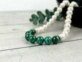 Malachite Necklace, Freshwater Pearl Necklace, Choker Necklace, Birthday Gift For Her, Handmade Jewelry, Statement Necklace, Pearl Necklace