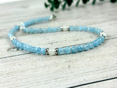 Moonstone Necklace, Aquamarine Necklace, Healing Gemstones Necklace, Spiritual Necklace, Beaded Necklace, Jewelry Gift for Her, Grounding