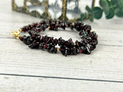 Garnet Necklace, Garnet Choker, January Birthstone Choker Necklace, Gemstone Chip Necklace, Boho Necklace, Handmade Jewelry, Gift For Her
