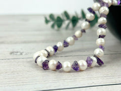 Freshwater Pearl Necklace, Pearl Choker, Choker Necklace, Amethyst Necklace, February Birthstone Necklace, Gift For Her, Everyday Necklace