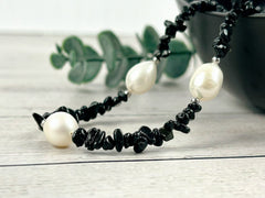 Black Beaded Necklace, Black Tourmaline Necklace, Choker Necklace, Baroque Pearl Necklace, Gemstone Necklace, Boho Necklace, Gift for her