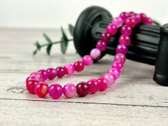 Beaded Necklace, Pink Agate Necklace, Natural Stone Necklace, Gemstones Necklace, Women Necklace, Valentines Gift for Her, Handmade Jewelry