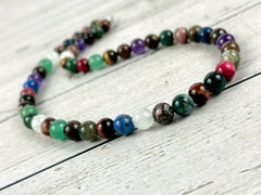 Mix Gemstones Necklace, Tigers Eye, Beaded Necklace, Amethyst, Moonstone, Green Aventurine, Sodalite, Imperial Jasper, Moss Agate, Bronzite