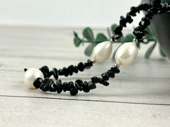 Black Beaded Necklace, Black Tourmaline Necklace, Choker Necklace, Baroque Pearl Necklace, Gemstone Necklace, Boho Necklace, Gift for her