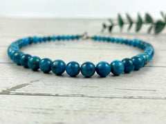 Blue Apatite Beaded Necklace, Natural Stones Jewelry, Healing Crystals, Gift for Her, Personalized Necklace, Gift for Sister, Gift for Mom