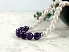 Amethyst Necklace, Freshwater Pearl Necklace, Choker Necklace, Purple Beaded Necklace, Gift for Her, Love Attraction, Pearl Necklace