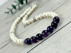 Amethyst Necklace, Freshwater Pearl Necklace, Choker Necklace, Purple Beaded Necklace, Gift for Her, Love Attraction, Pearl Necklace