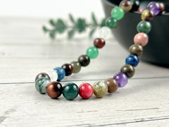 Mix Gemstones Necklace, Tigers Eye, Beaded Necklace, Amethyst, Moonstone, Green Aventurine, Sodalite, Imperial Jasper, Moss Agate, Bronzite