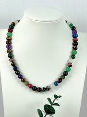Mix Gemstones Necklace, Tigers Eye, Beaded Necklace, Amethyst, Moonstone, Green Aventurine, Sodalite, Imperial Jasper, Moss Agate, Bronzite