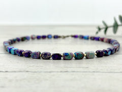Purple Beaded Necklace, Imperial Jasper Necklace, Gift for Mom, Purple Stone Necklace, Natural Stone Necklace, Gemstone Jewelry,Gift for Her