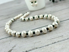 Pearl Necklace Gift for her, Emerald Necklace, Freshwater Pearl Choker, Emerald Choker, Gemstones Necklace, Gift for Mom, Gift for Wife
