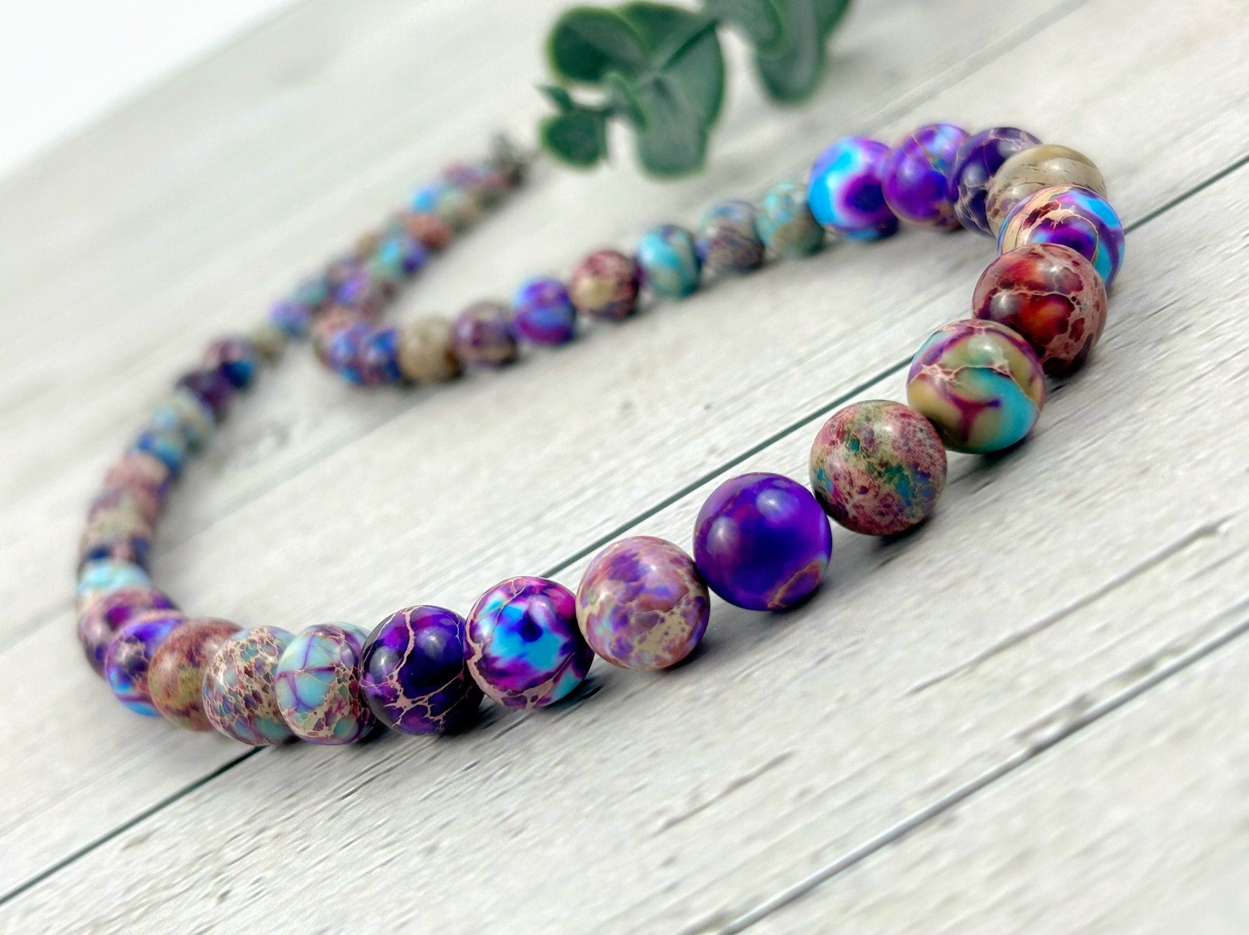 Imperial Jasper Necklace, Purple Beaded Necklace, Natural Stone Necklace, Necklace Gift for Her, Gemstones Jewelry, Gift for Mom