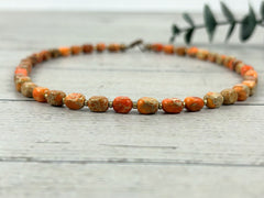 Orange Jasper Necklace, Gift for Her, Beaded Necklace, Imperial Jasper Choker Necklace, Gift for Mom, Handmade Jewelry, Beaded Jewelry