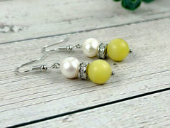 Jade Earrings, Freshwater Pearl Earrings, Green Beaded Earrings, Gemstone Earrings, Gift For Her, Handmade Jewelry, Ear Jewelry,Gift for Mom