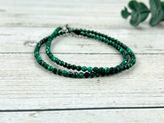Malachite Necklace, Green Beaded Choker Necklace, Birthday Gift for Her, Jewelry Gift for Mom, Boho Necklace, Layering Necklace