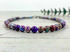 Imperial Jasper Necklace, Purple Beaded Necklace, Natural Stone Necklace, Necklace Gift for Her, Gemstones Jewelry, Gift for Mom