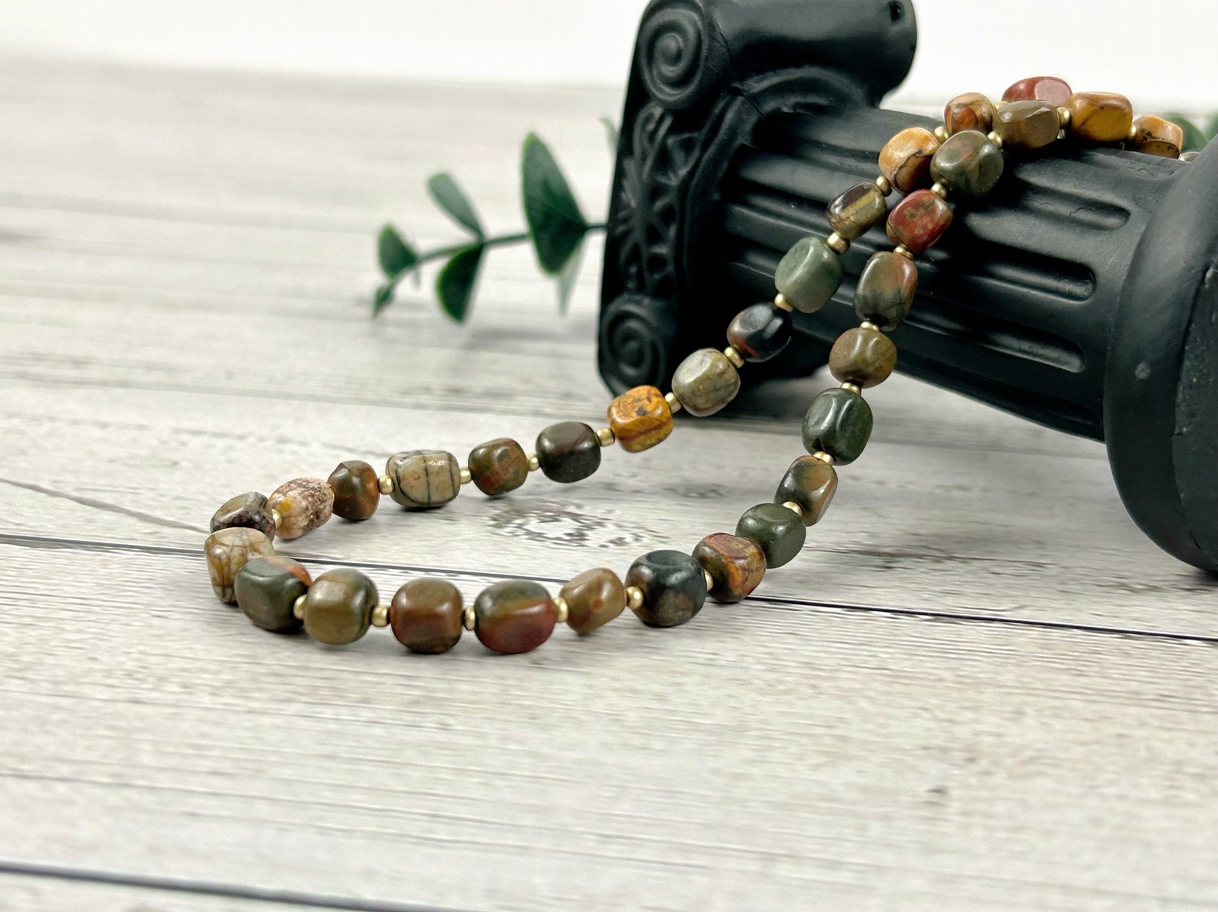 Brown Beaded Necklace, Picasso Jasper Necklace, Gift for Mom, Earth Necklace, Natural Stone Necklace, Gemstone Jewelry, Gift for Her