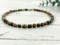 Brown Beaded Necklace, Picasso Jasper Necklace, Gift for Mom, Earth Necklace, Natural Stone Necklace, Gemstone Jewelry, Gift for Her