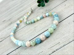 Morganite Necklace, Anxiety Relief Beaded Necklace, Natural Stone Necklace, Gemstones Necklace, Necklace Gift for Her, Handmade Necklace