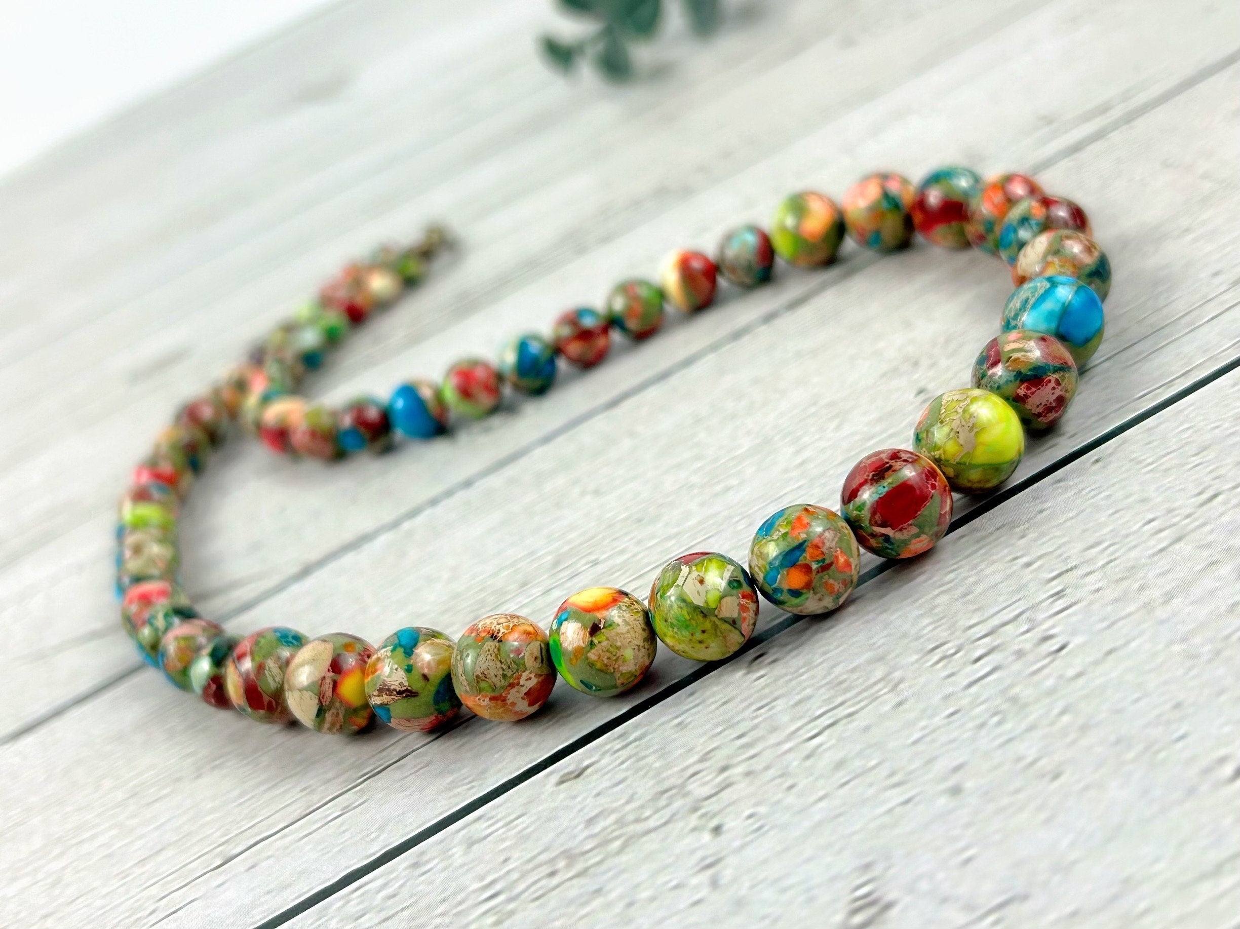 Imperial Jasper Necklace, Multicolor Beaded Necklace, Natural Stone Necklace, Necklace Gift for Her, Gemstones Jewelry, Vibrant Necklace