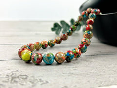 Imperial Jasper Necklace, Multicolor Beaded Necklace, Natural Stone Necklace, Necklace Gift for Her, Gemstones Jewelry, Vibrant Necklace
