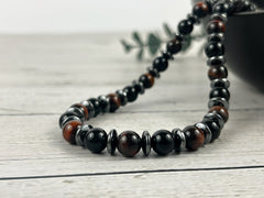 Triple Protection Necklace- Black Onyx, Red Tiger Eye and Hematite