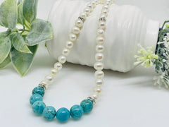 Freshwater Pearl Necklace, Turquoise Necklace, Beaded Necklace, Statement Necklace, Handmade Jewelry, Turquoise Jewelry, Classic Necklace