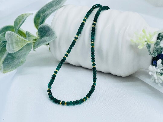 Choker Necklace, Emerald Necklace, Layering Necklace, Collar Choker, Beaded Necklace, Handmade Jewelry, Unique Necklace