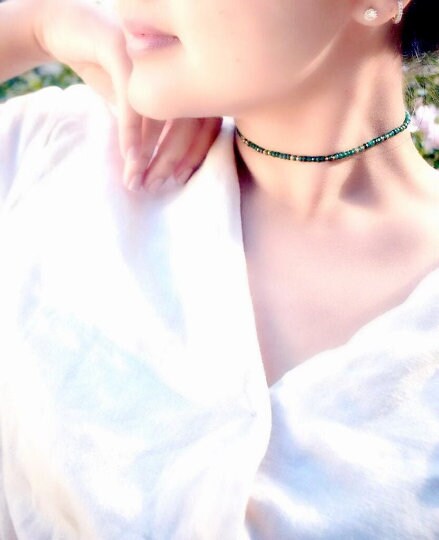 Choker Necklace, Emerald Necklace, Layering Necklace, Collar Choker, Beaded Necklace, Handmade Jewelry, Unique Necklace